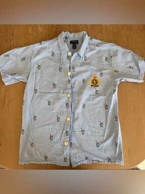 Polo Bear by Ralph Lauren Light Blue Striped Short Sleeve Shirt with Crest